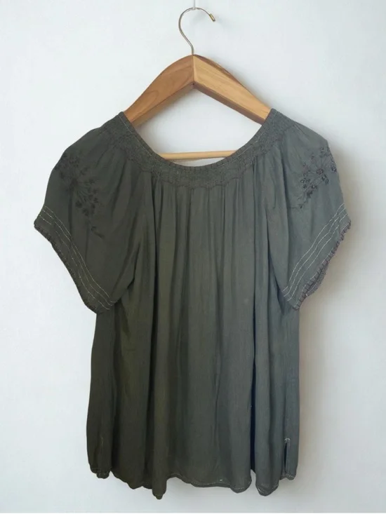 Soho Village Wear Vintage Embroidered Boho Peasant Blouse Forest Green Size S - Picture 2 of 11